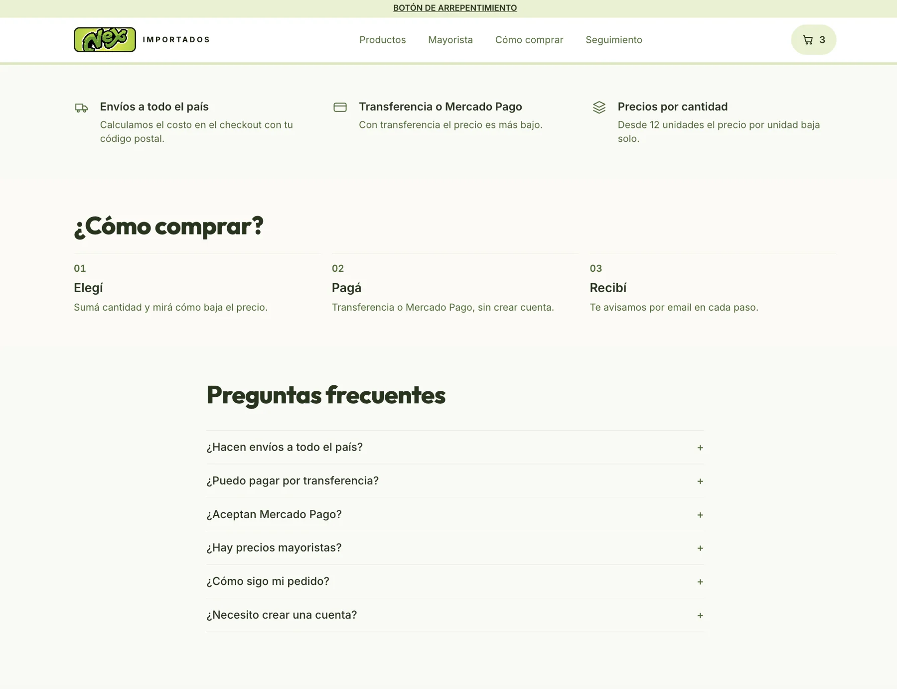 NEX Importados — Opciones de pago y beneficios