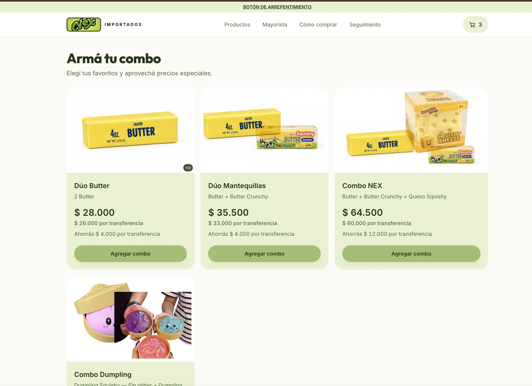 NEX Importados — Productos y combos