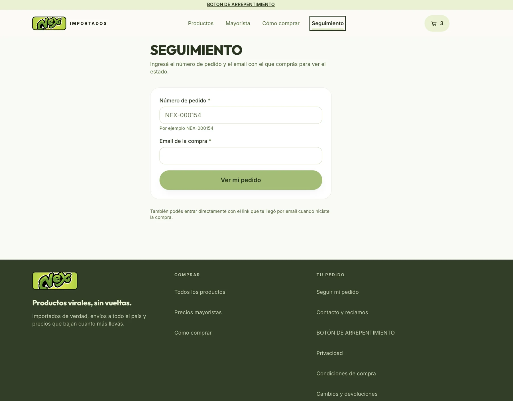 NEX Importados — Consulta pública de pedidos