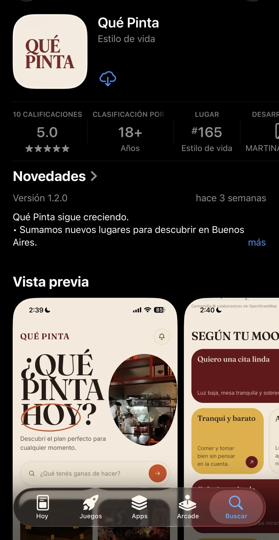 Qué Pinta — Ficha en el App Store